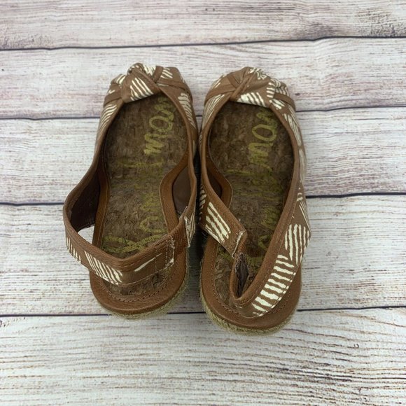 Sam Edelman Toledo Size 7.5M Brown White Textile Upper Espadrille Wedge Cork Bed - Picture 5 of 8